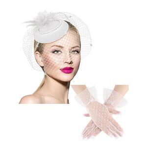 20s 50s Tea Party Hat Clip And Glovess Set Fascinator Hat For Women 1444
